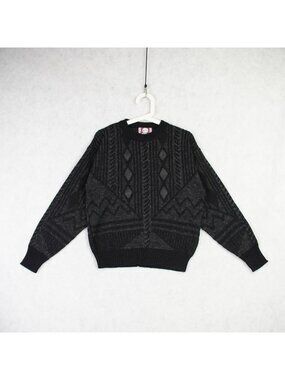 Vintage Chiamare Men’s Crew Neck Sweater With Leather Geometric Accents Size M